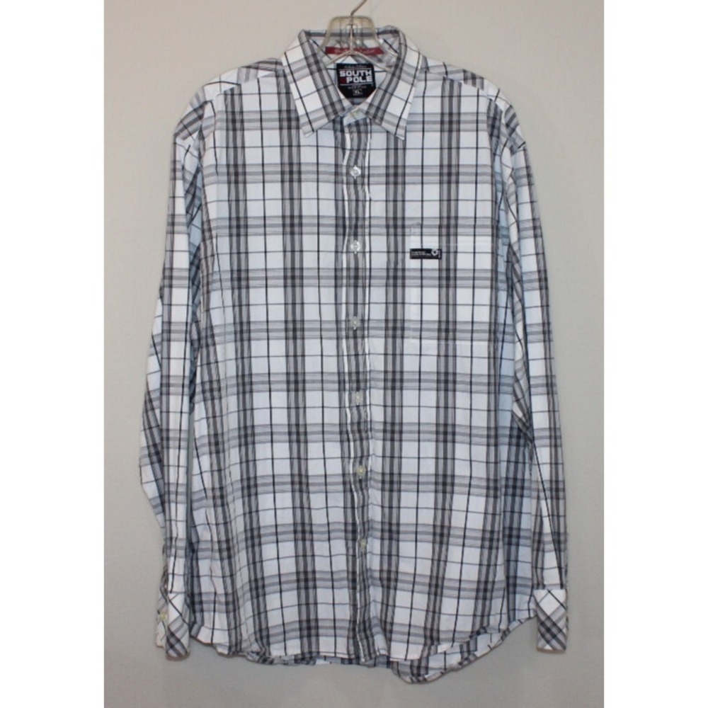 South Pole Hexagon Product men's XL plaid cotton shirt long sleeve button down
